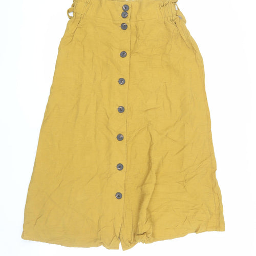 Pieces Women Yellow Long Linen A-Line Skirt