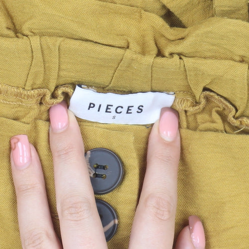 Pieces Women Yellow Long Linen A-Line Skirt