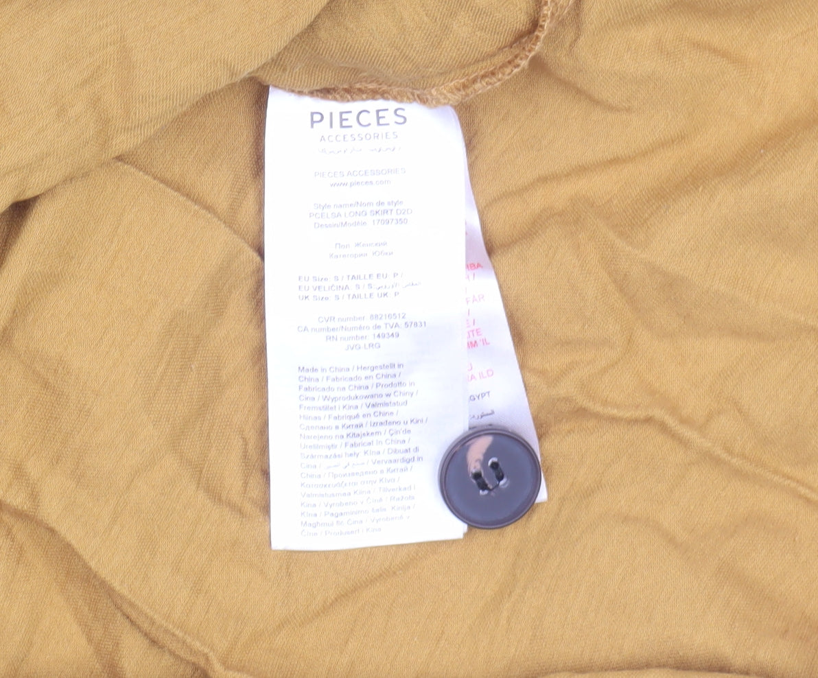 Pieces Women Yellow Long Linen A-Line Skirt