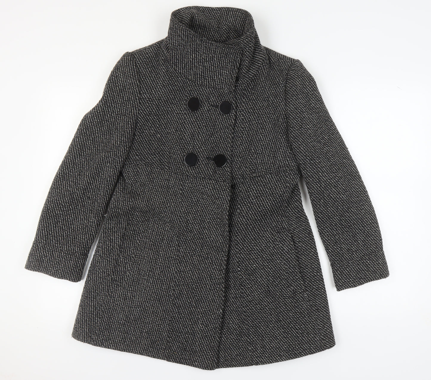 Tuchuzy Women's Black Tweed Coat Size 12 Double-Breasted