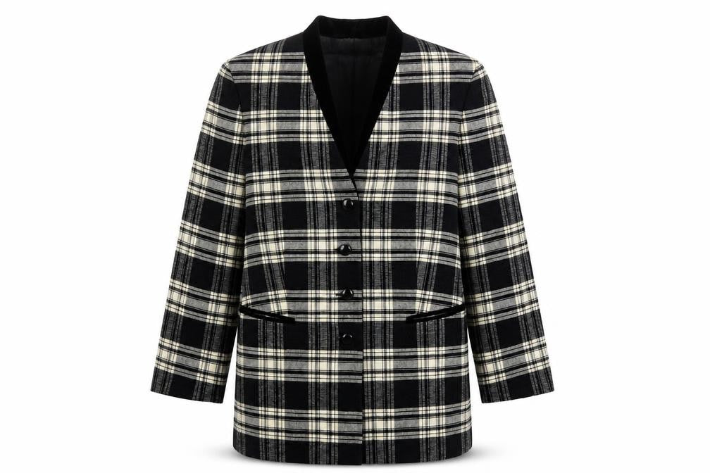Front view of Bianca Women's Black Plaid Suit Jacket, size 14