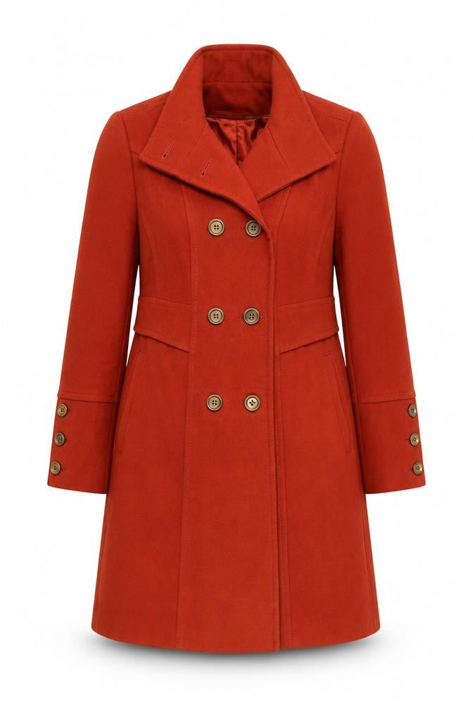 Front view of Wallis Women Red Overcoat, size 14, Classic Style