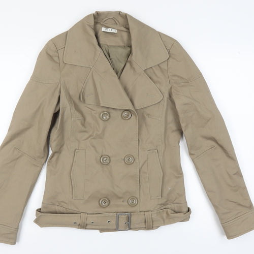 Vila Women's Beige Pea Coat Jacket L Cotton Belted
