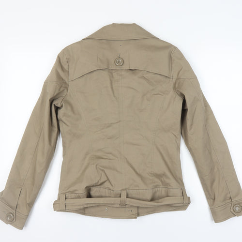Vila Women's Beige Pea Coat Jacket L Cotton Belted