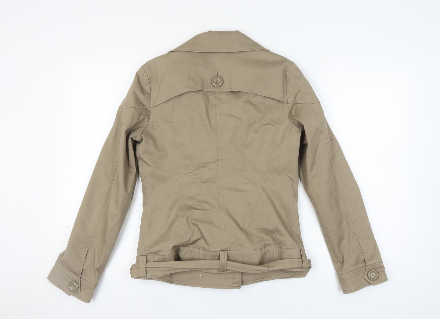 Vila Women's Beige Pea Coat Jacket L Cotton Belted