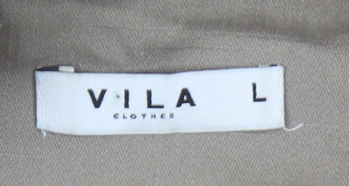 Vila Women's Beige Pea Coat Jacket L Cotton Belted