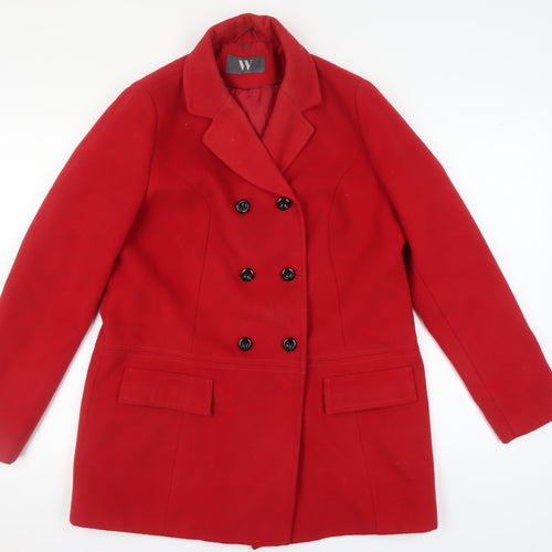 BHS Women's Red Pea Coat, Size 14, Classic Style