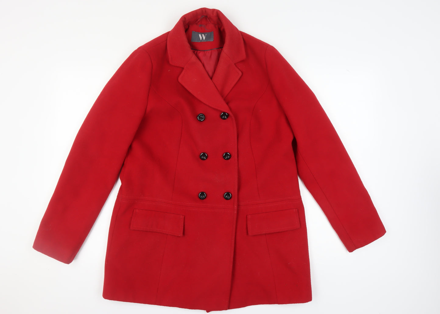 BHS Women's Red Pea Coat, Size 14, Classic Style