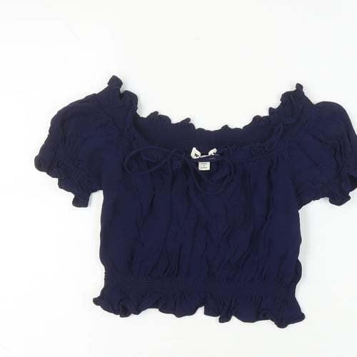Whistles Women's Blue Cropped Blouse, Size 10, Ruffle