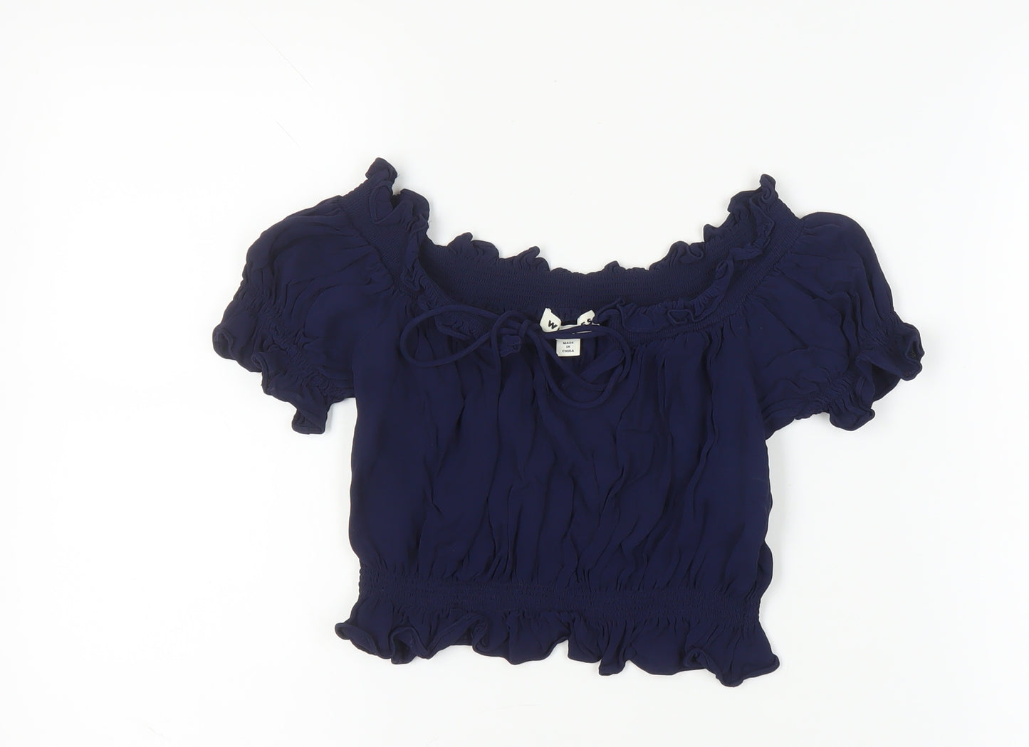 Whistles Women's Blue Cropped Blouse, Size 10, Ruffle