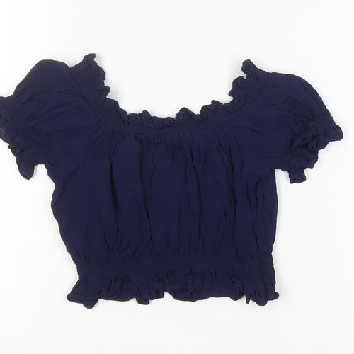 Whistles Women's Blue Cropped Blouse, Size 10, Ruffle