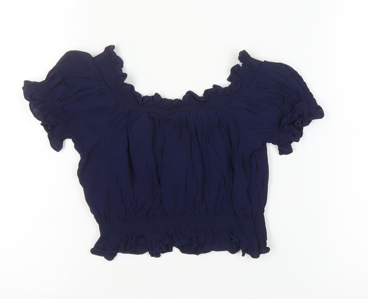Whistles Women's Blue Cropped Blouse, Size 10, Ruffle