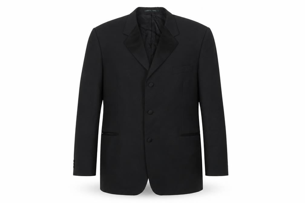 Front view of Scott & Taylor Men's Black Tuxedo Blazer, size 46L, Formal Jacket