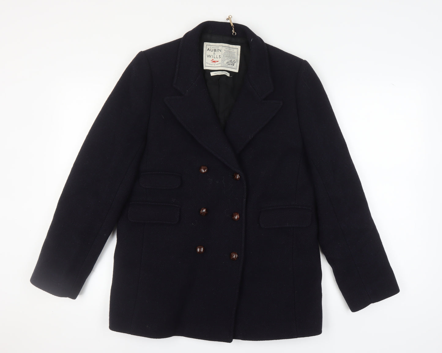 Aubin & Wills Women's Black Wool Pea Coat 14
