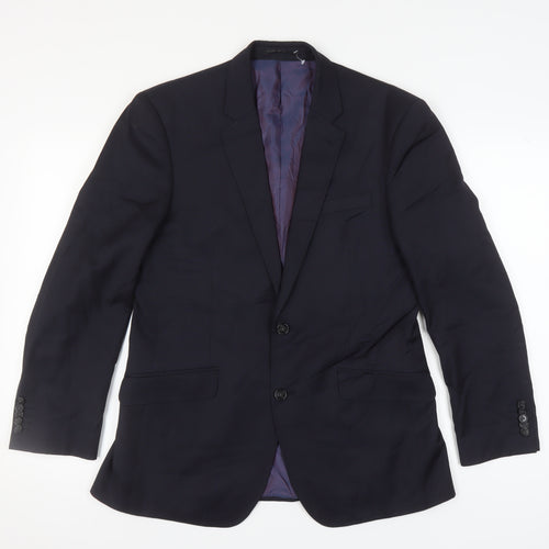 T.M. Lewin Men's Blue Regular Fit Wool Blazer 40R