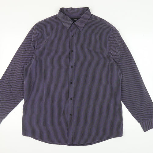 Thomas Nash Men's Blue Striped Button-Up Shirt L