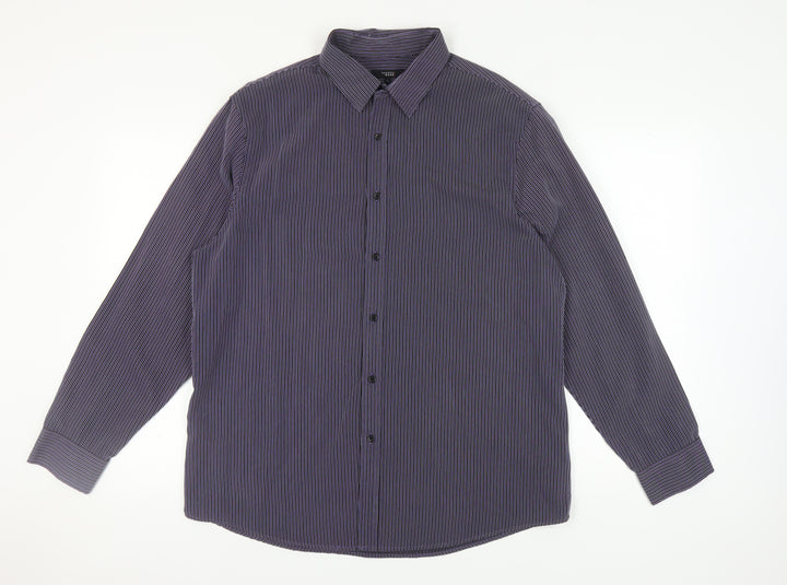 Thomas Nash Men's Blue Striped Button-Up Shirt L