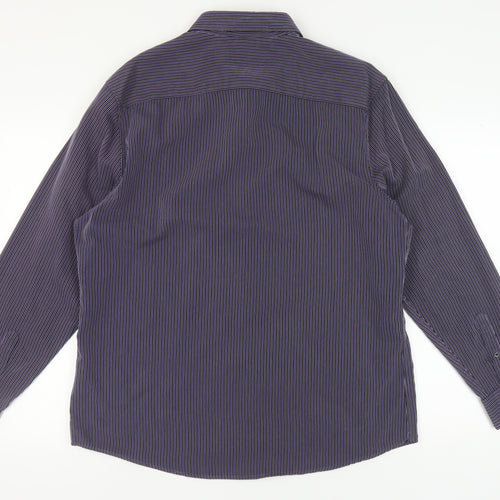 Thomas Nash Men's Blue Striped Button-Up Shirt L