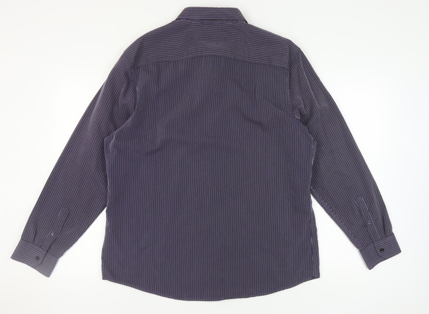 Thomas Nash Men's Blue Striped Button-Up Shirt L