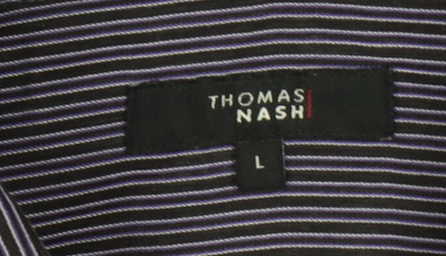 Thomas Nash Men's Blue Striped Button-Up Shirt L