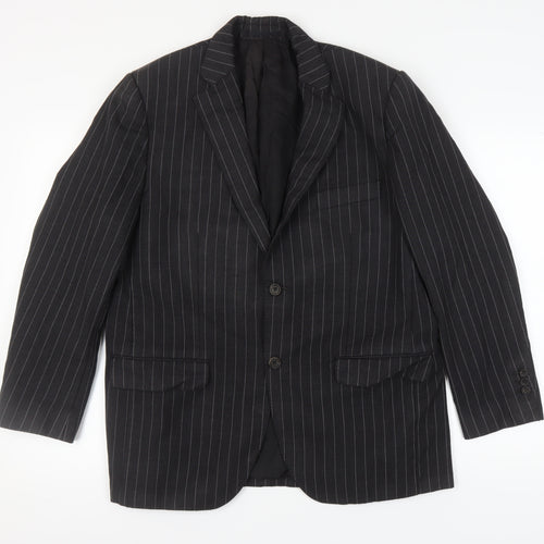 Aquascutum Men's Black Striped Blazer, Size 44, Wool