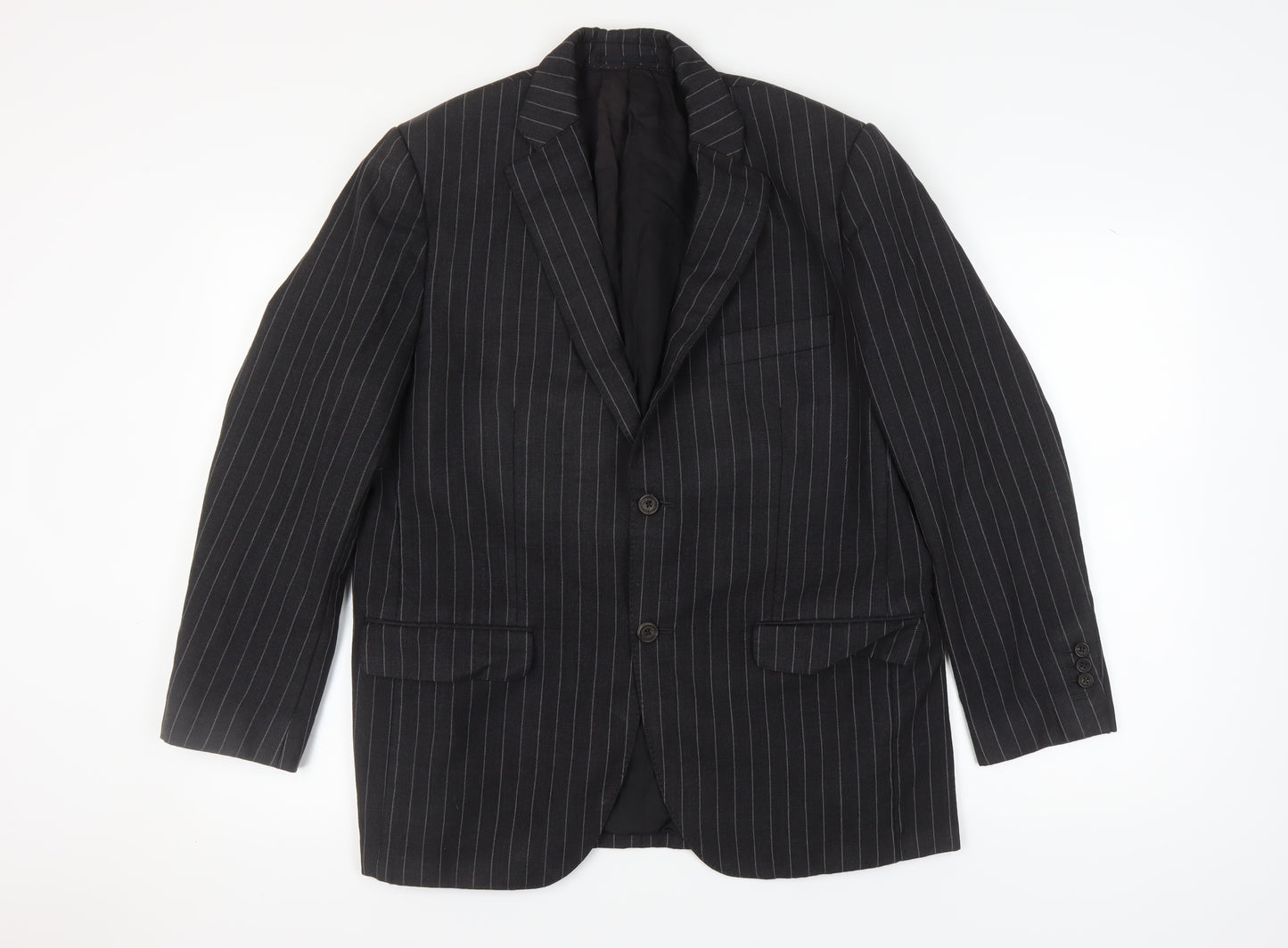 Aquascutum Men's Black Striped Blazer, Size 44, Wool