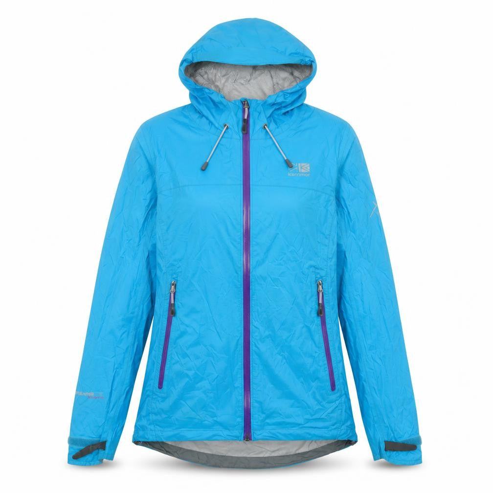 Front view of Karrimor Women's Blue Hooded Rain Jacket, size 10