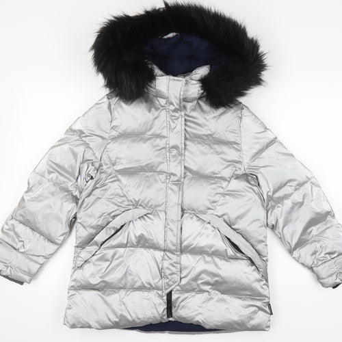 Zara Girls Silver Puffer Jacket 13-14 Years Hooded Quilted