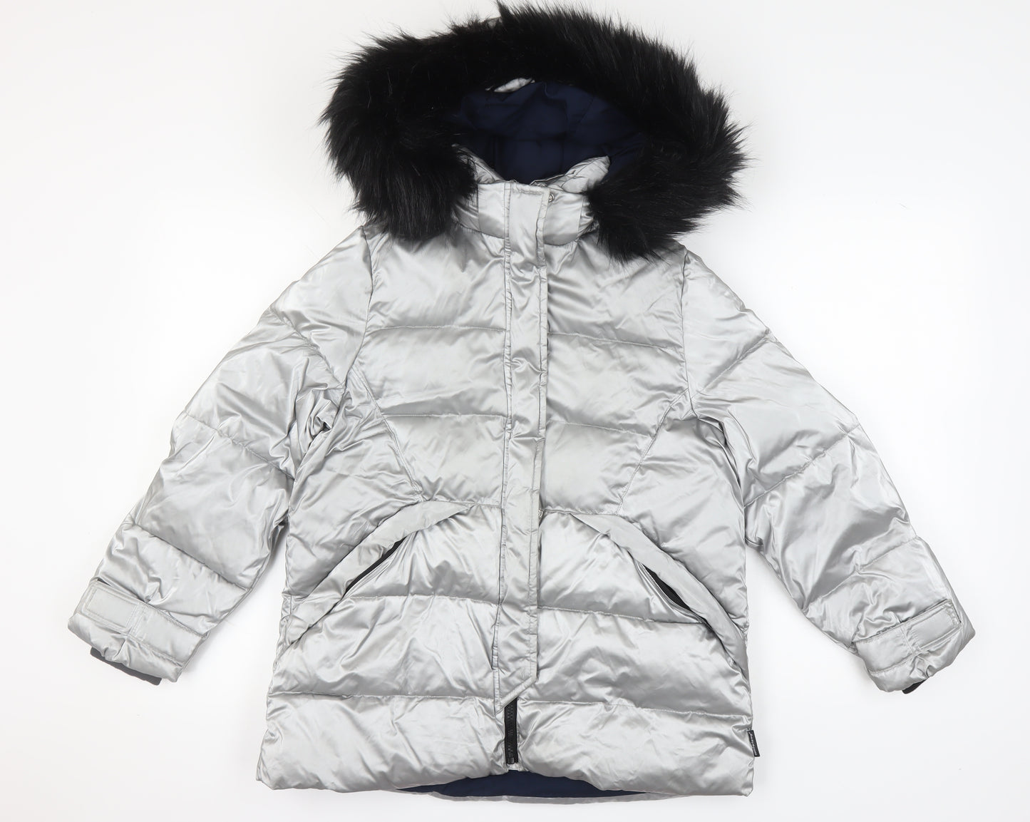 Zara Girls Silver Puffer Jacket 13-14 Years Hooded Quilted