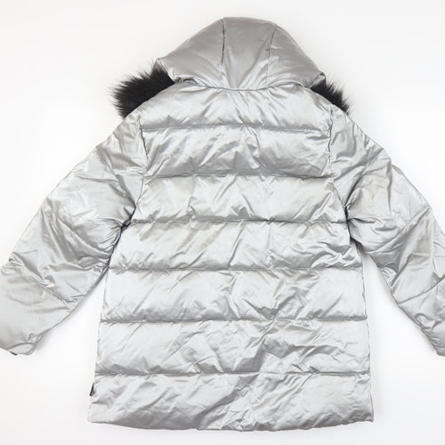 Zara Girls Silver Puffer Jacket 13-14 Years Hooded Quilted