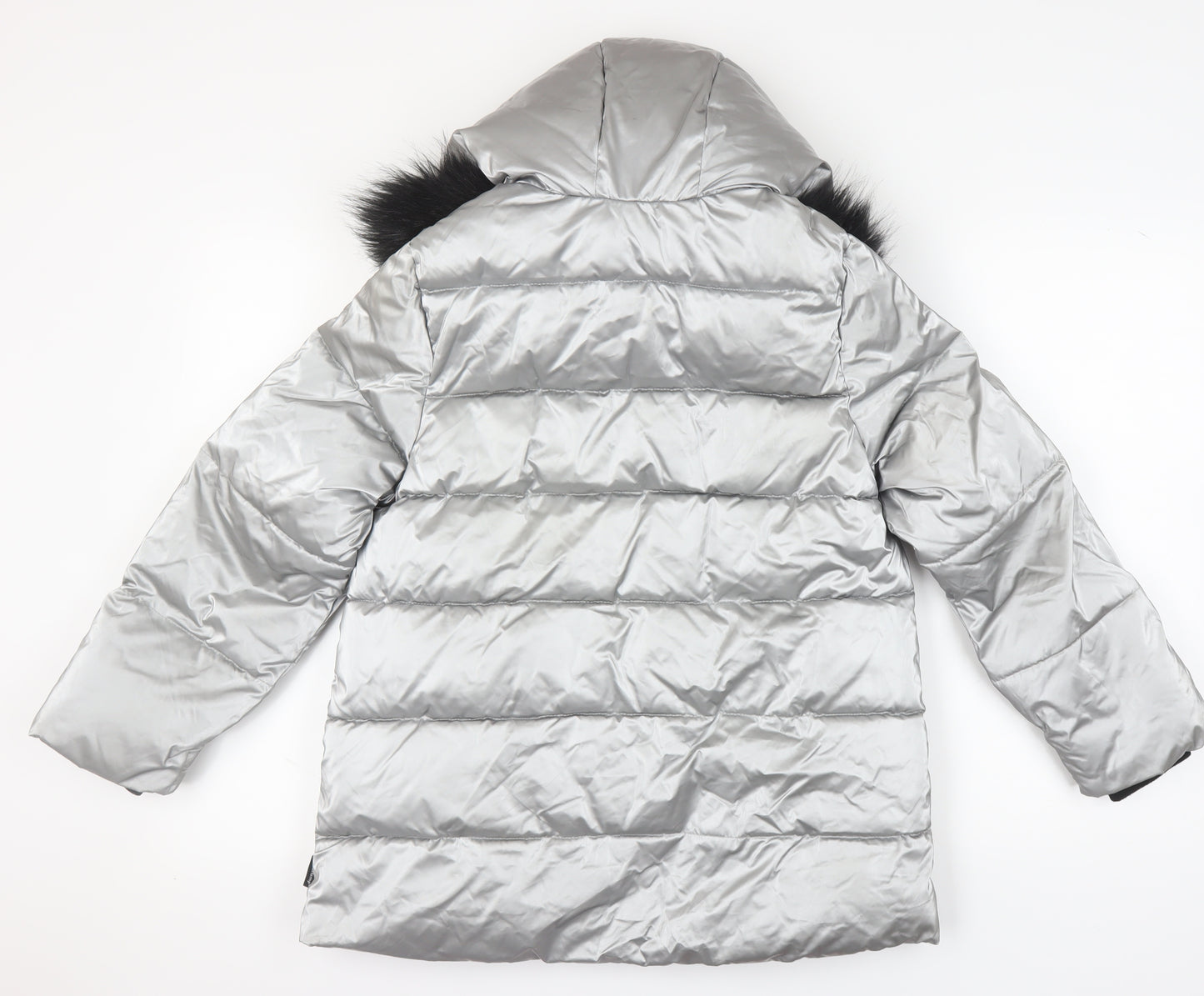 Zara Girls Silver Puffer Jacket 13-14 Years Hooded Quilted