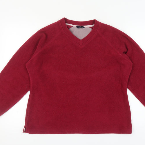 Peter Storm Women's Red V-Neck Fleece Sweatshirt - Size 16