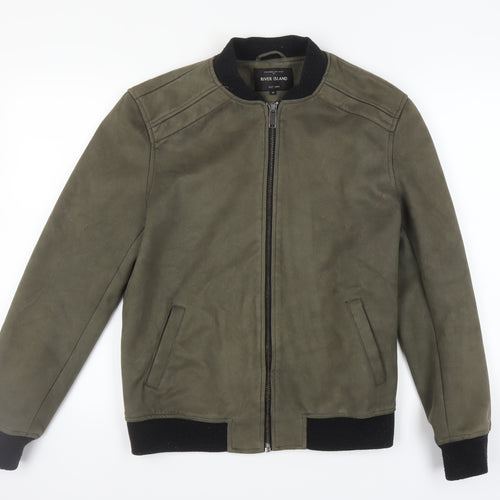 River Island Men's Green Bomber Jacket M Casual