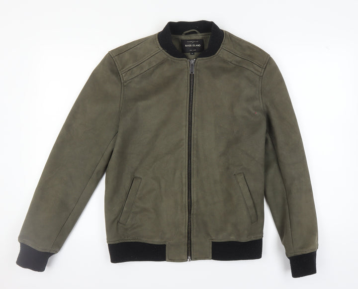 River Island Men's Green Bomber Jacket M Casual