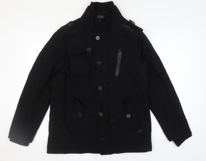 Brave Soul Men's Black Military Wool Jacket L