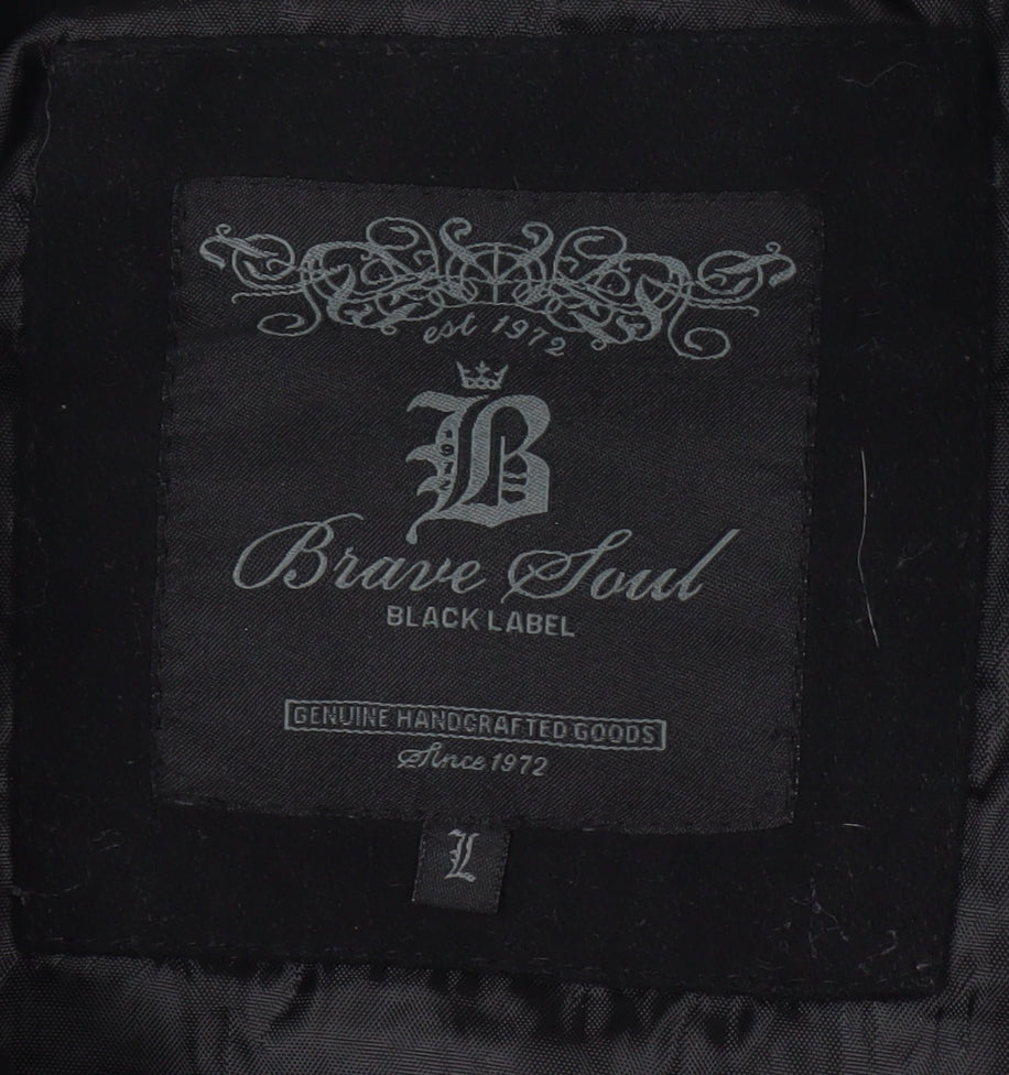 Brave Soul Men's Black Military Wool Jacket L