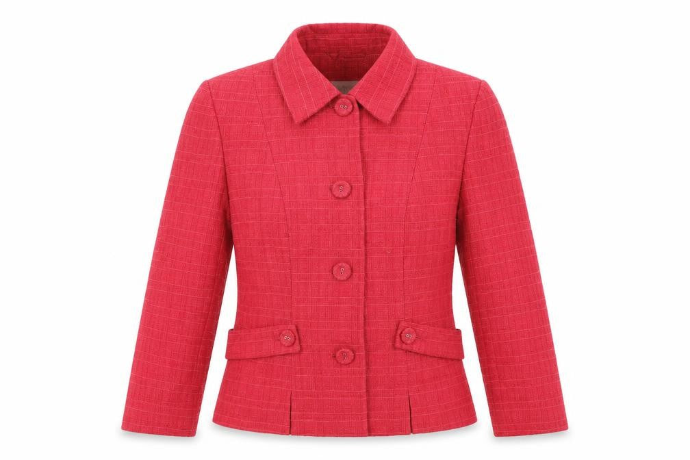 Front view of Red Check Blazer by Next, size 10, Women's