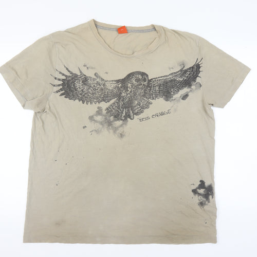 Hugo Boss Beige 3XL Men's Owl Graphic T-Shirt
