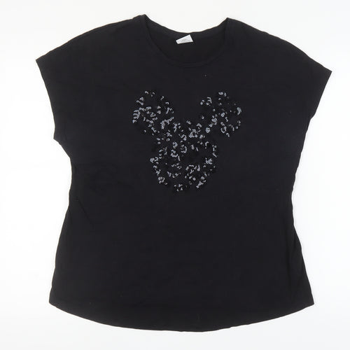 Disney Women's Black Sequin Mickey T-Shirt Size 18