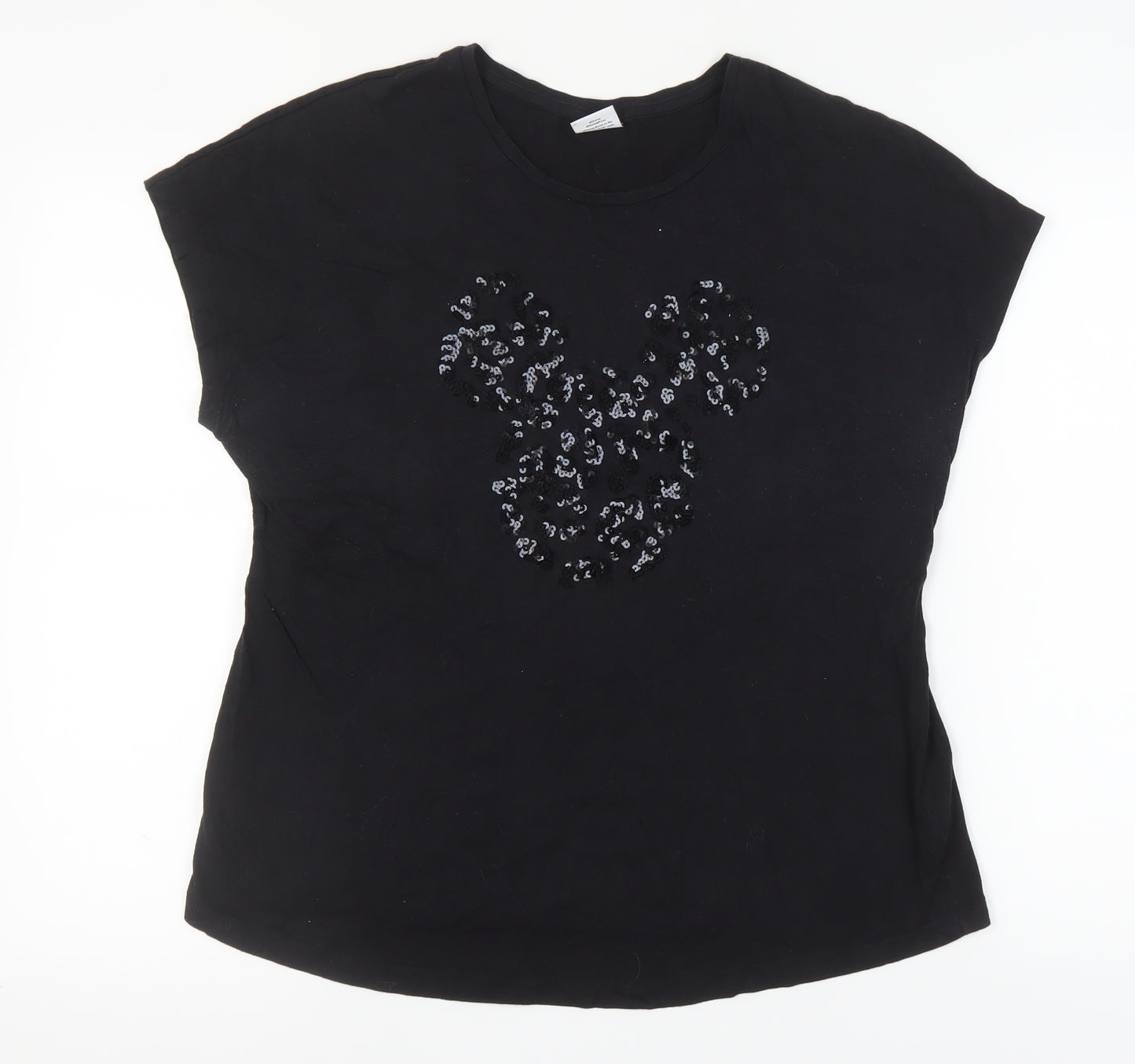 Disney Women's Black Sequin Mickey T-Shirt Size 18