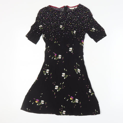 Jack Wills Women's Black Floral A-Line Dress Size 6