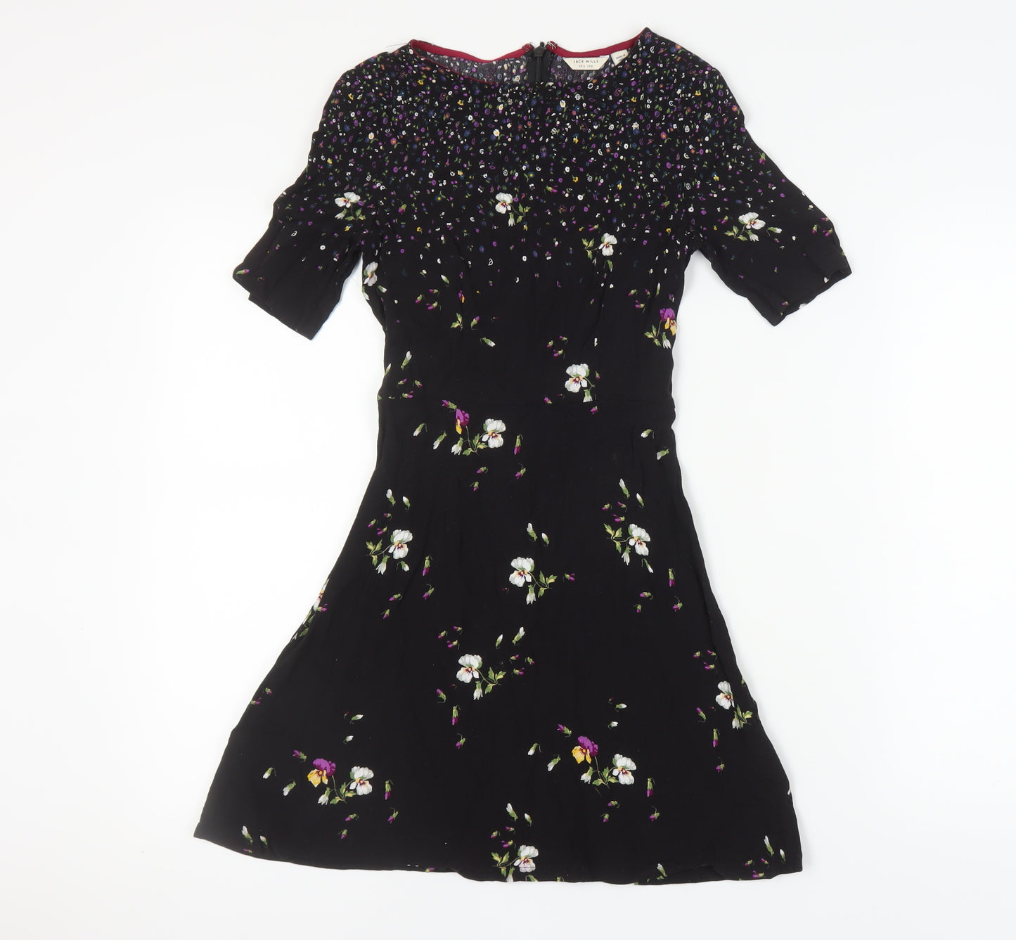 Jack Wills Women's Black Floral A-Line Dress Size 6