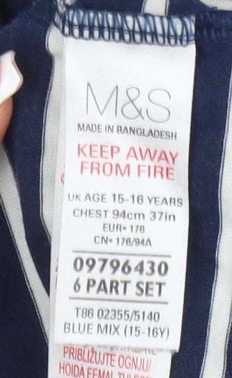 Marks and Spencer Boys Blue Striped Pyjama Top 15-16 Years