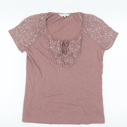 Rocha John Rocha Women's Pink Sequin Crochet T-Shirt 10