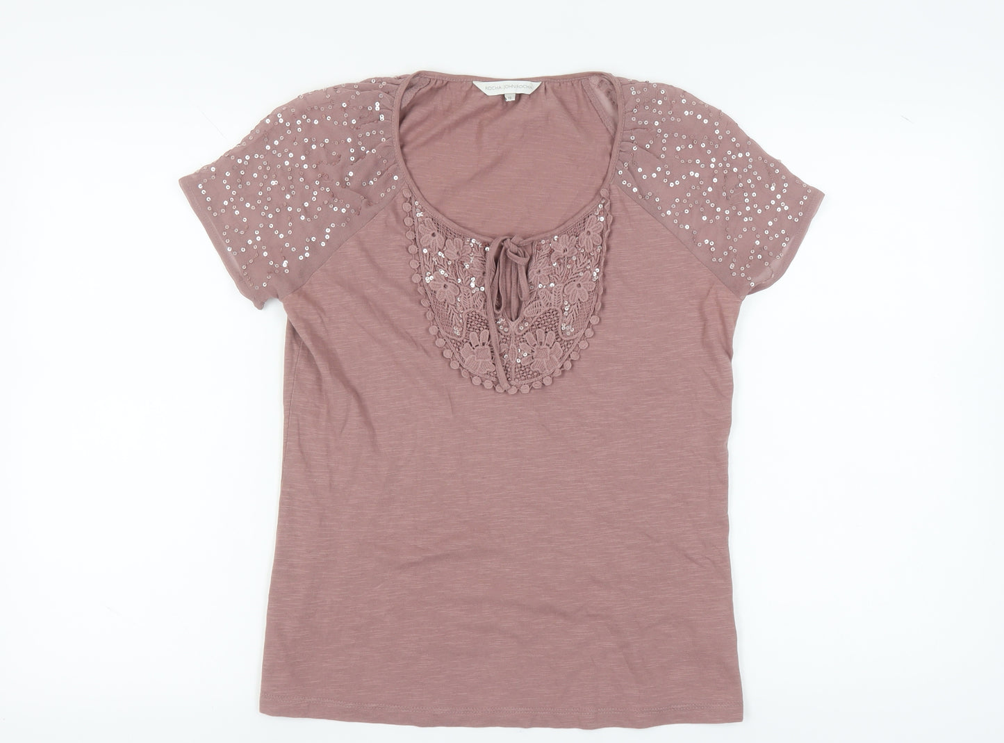 Rocha John Rocha Women's Pink Sequin Crochet T-Shirt 10