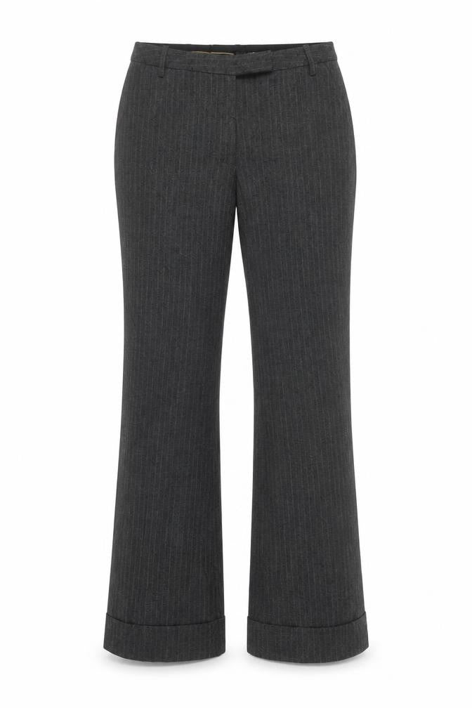 Front view of H&M Women's Grey Striped Trousers, size 10