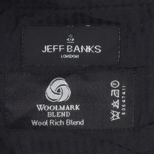 Jeff Banks Black Men's Trousers, 34 in, Wool-Poly Blend