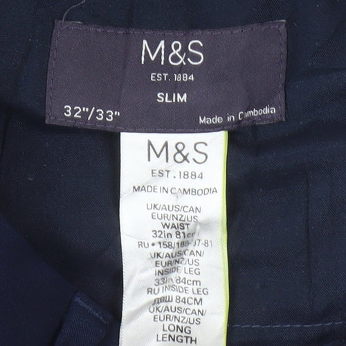 Marks and Spencer Blue Slim Fit Trousers, Size 32