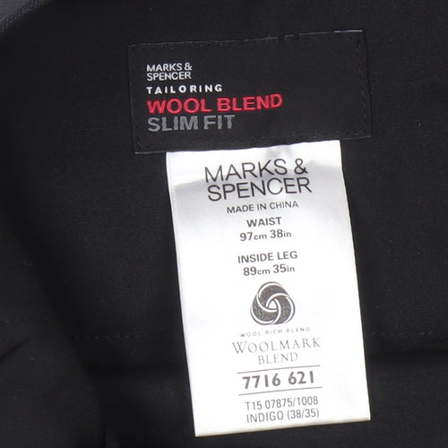 Marks and Spencer Black Slim Fit Wool Men's Trousers