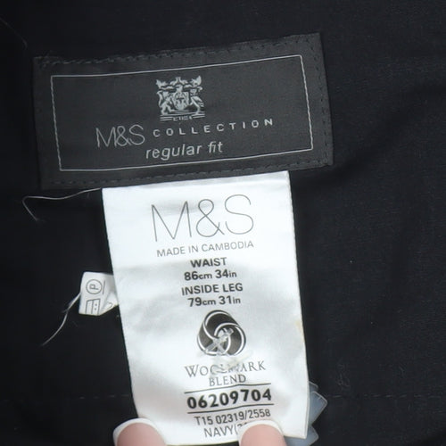 Marks and Spencer Men's Black Regular Fit Trousers